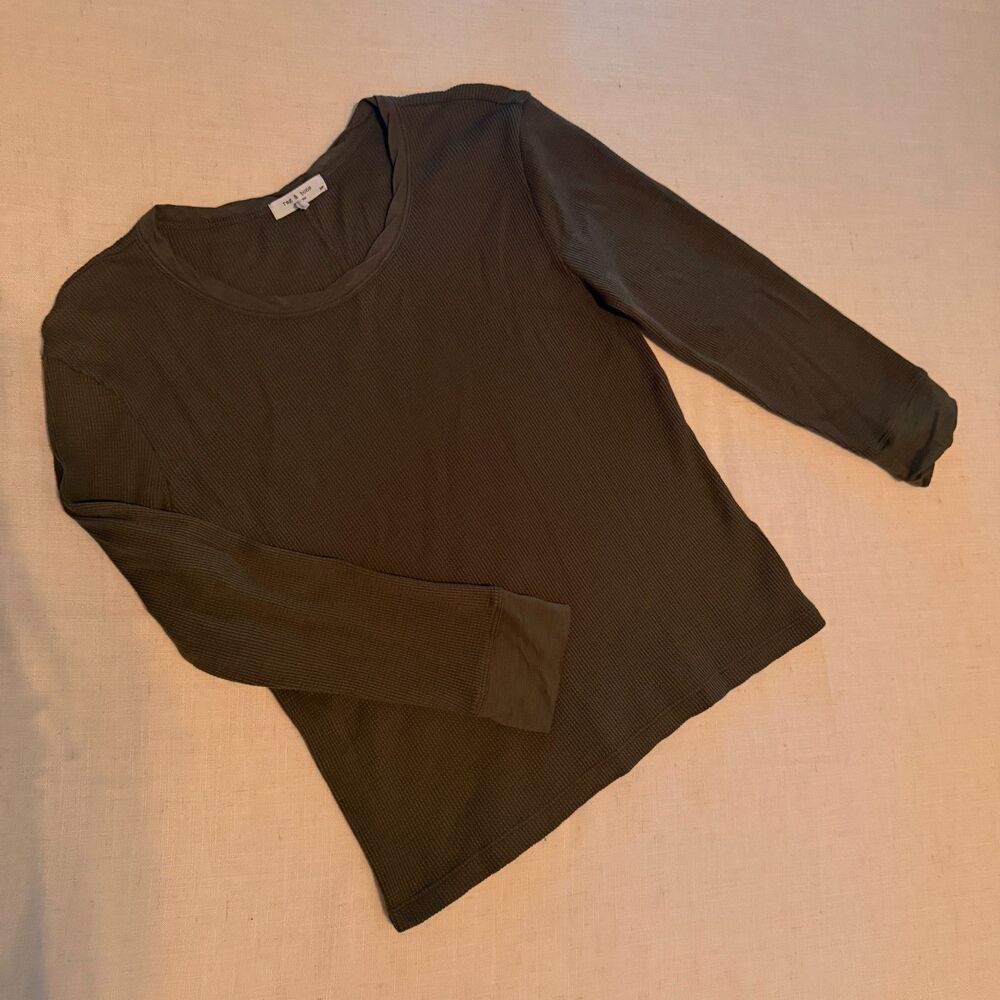 Rag & Bone olive green thermal style crew top Made in Peru S